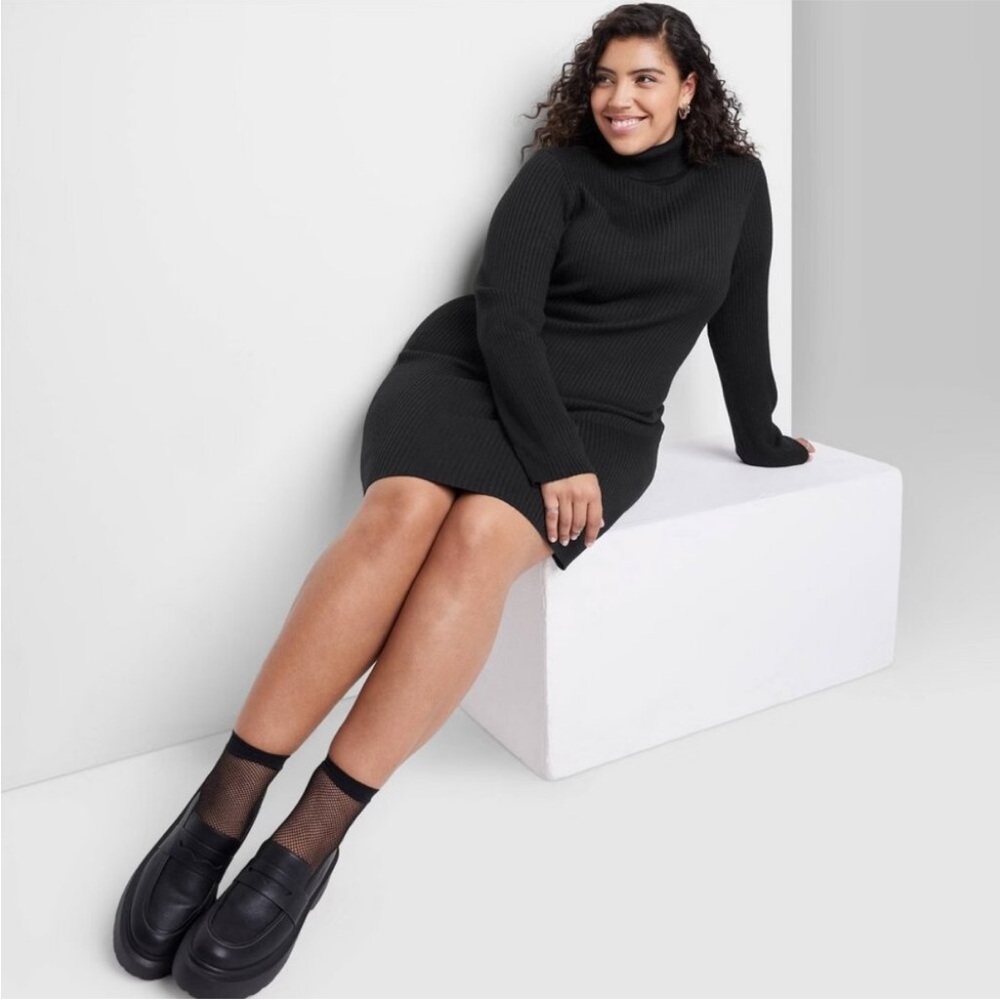 NEW! Women's Long Sleeve Bodycon Black Sweater Turtleneck Dress Sizes 1X, 2X, 3X